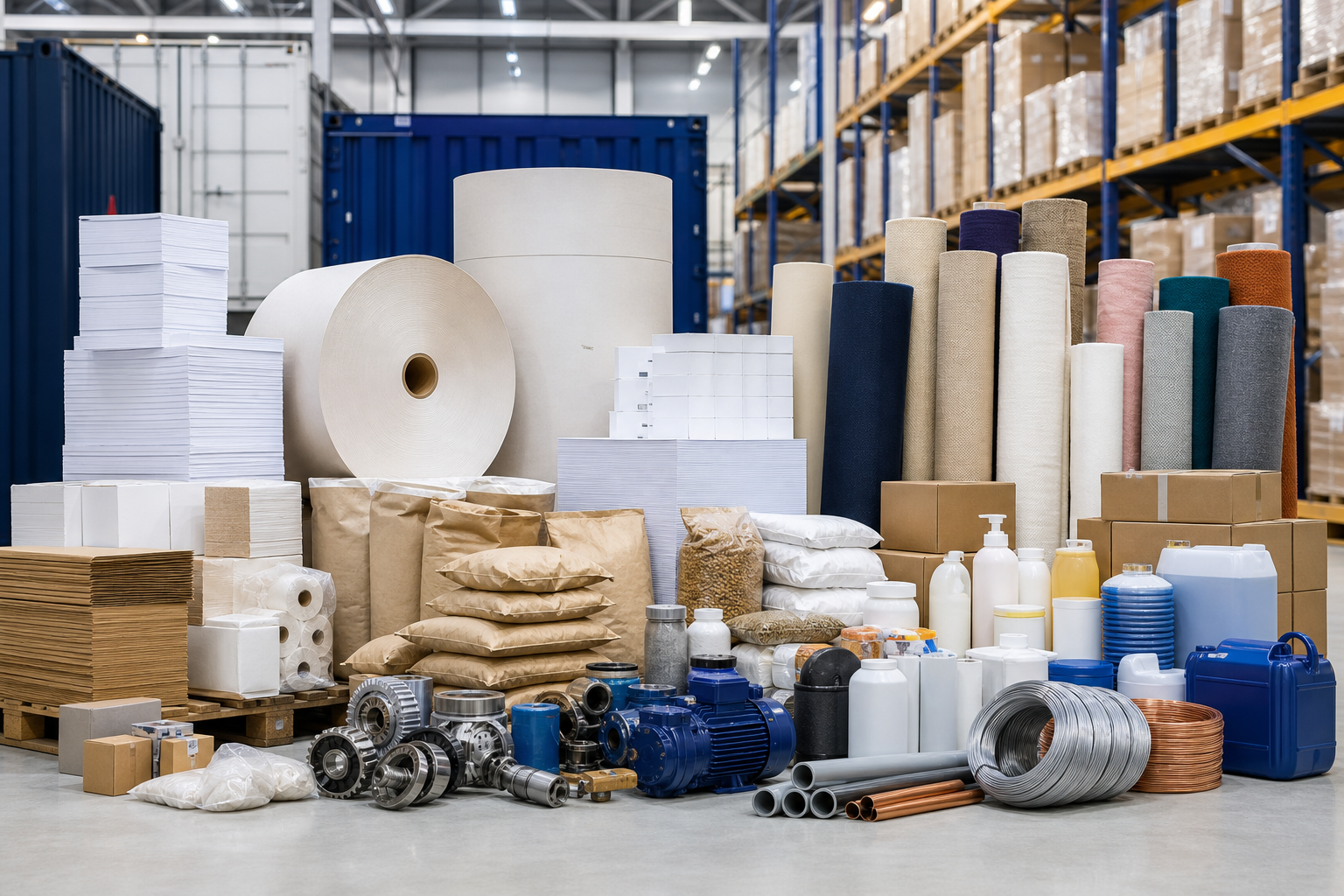 General trading commodities, paper reams, paper rolls and industrial goods