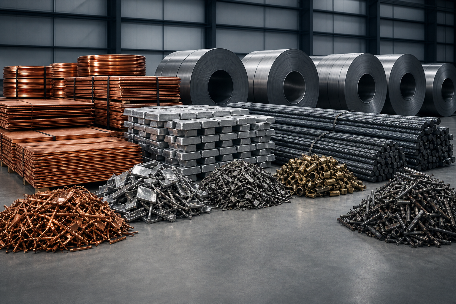 Copper, aluminium, steel products and sorted metal scrap